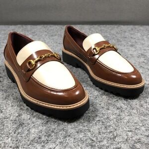 Franco Sarto Colette Shoes Womens Size 5.5 Brown Cream Horsebit Loafers Lug Sole